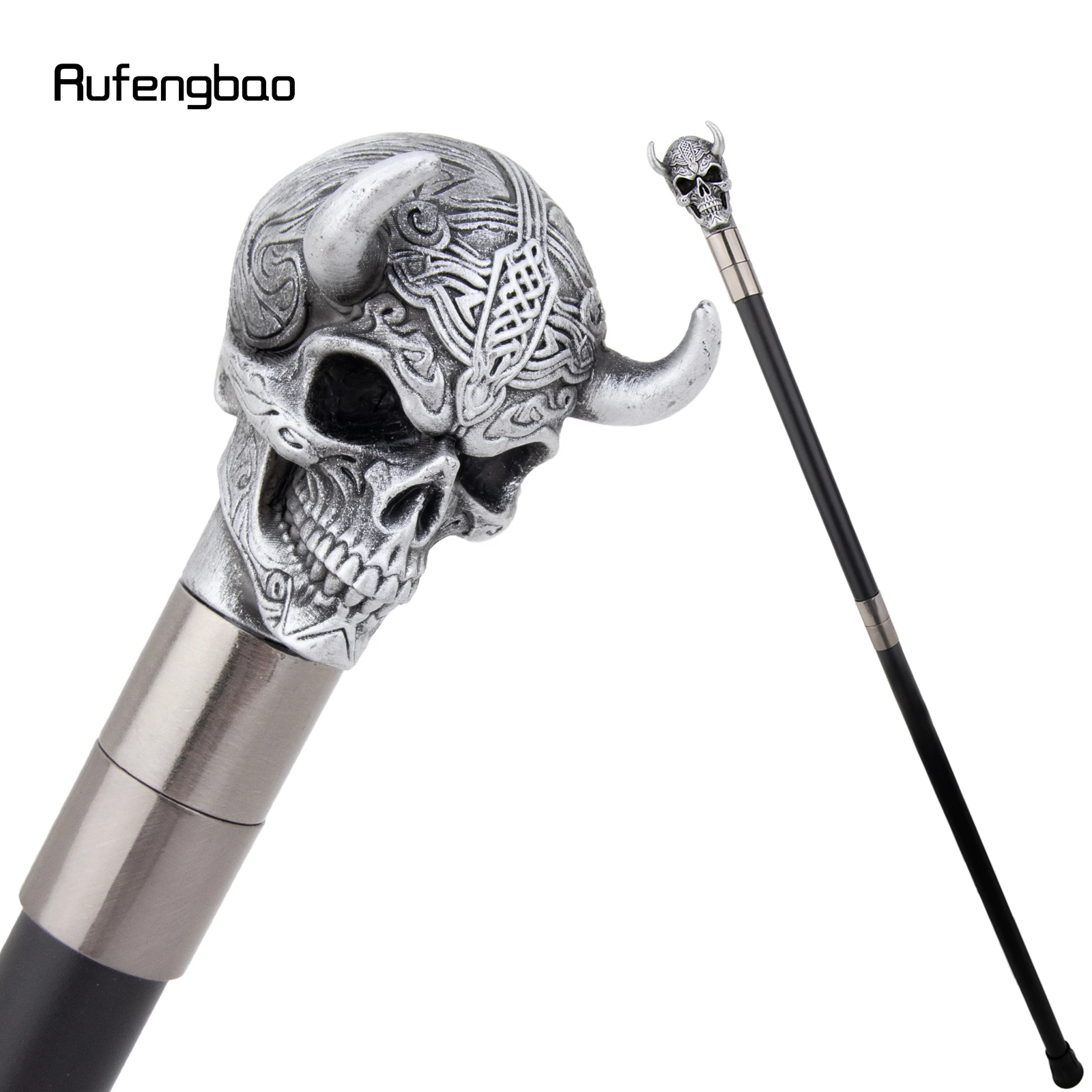 silver-horn-cattle-resin-skull-head-cane-colorful-costume-prop-stylish-cane-aesthetic-decorative-stick-theatrical-prop-92cm