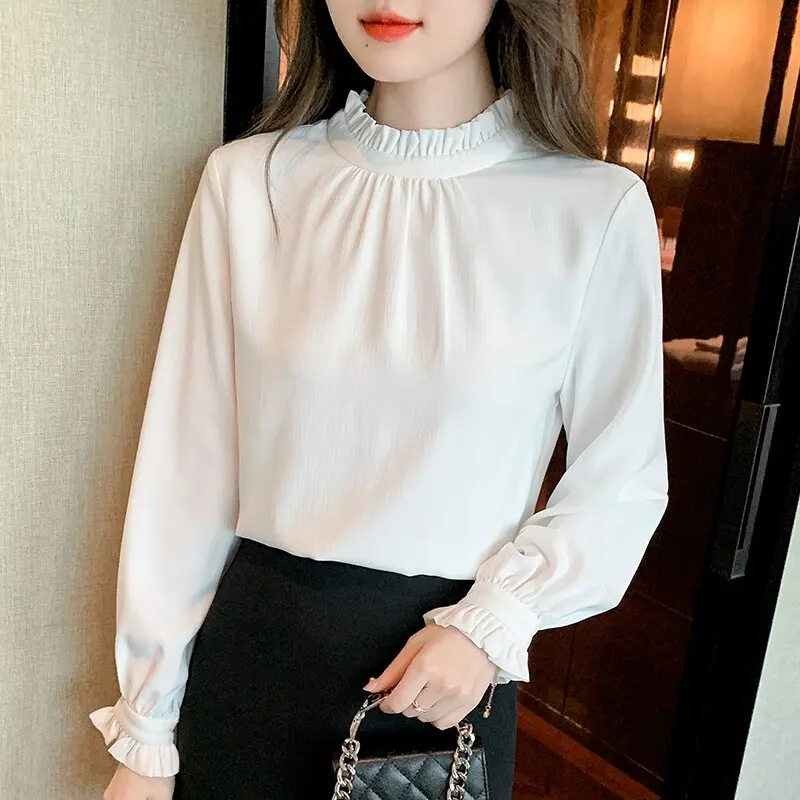 

Long Sleeve Women's Commute Style Shirt Autumn Winter New Fashion Professional Base Layer Top Korean Version Flared Sleeve Ch...