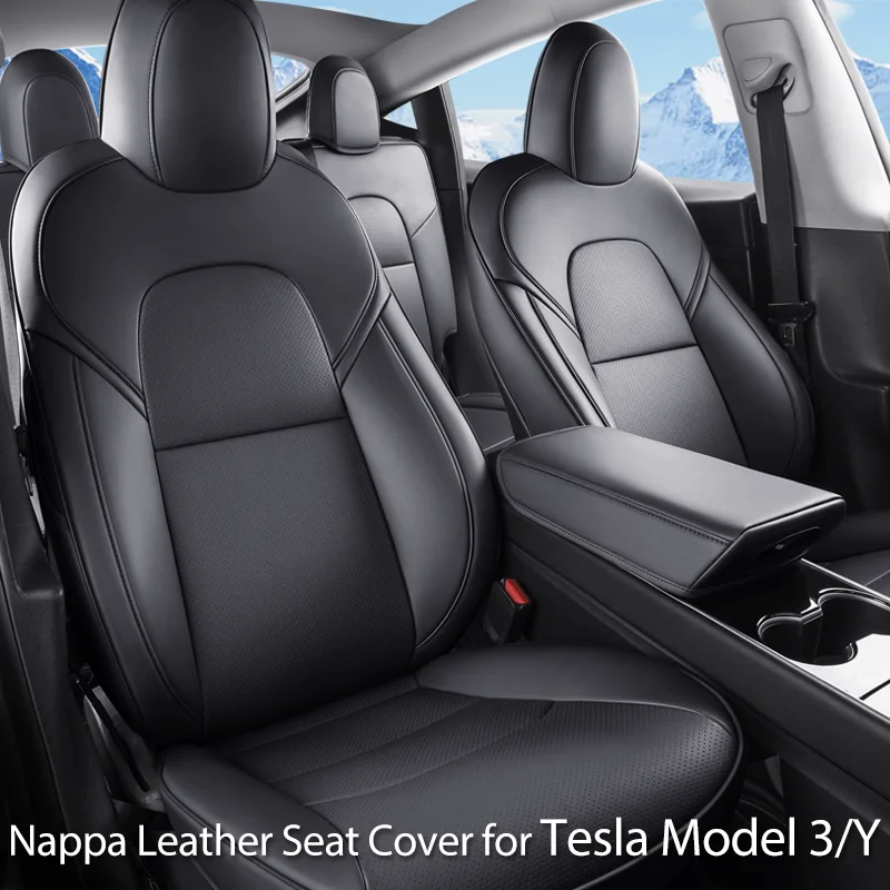 Nappa Leather Seat Covers for Tesla Model 3/Y Waterproof Seat Cushion Full Set Custom Fit for Juniper Highland 2020-2024