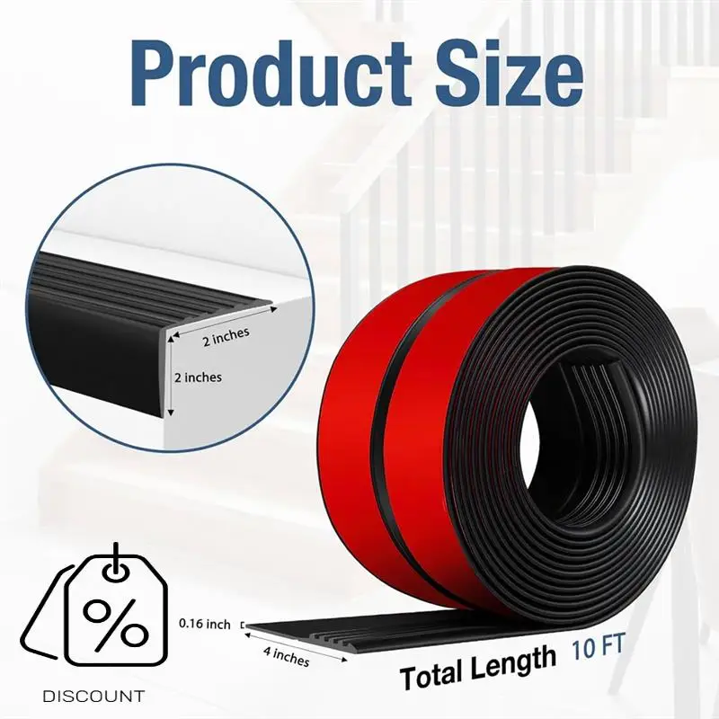 ABJO-Stair Edge Protector Bordi in gomma Guard Trim autoadesivo per interni ed esterni Nero