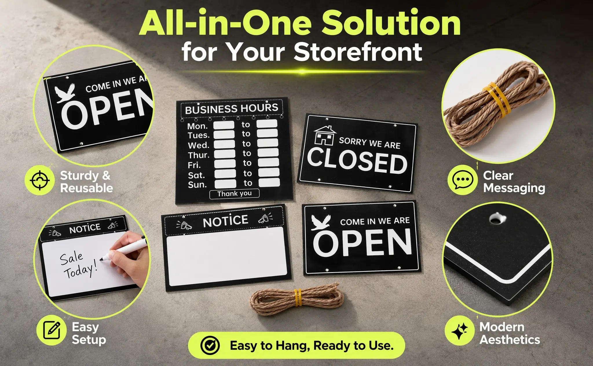 1Set Erasable Open Closed Sign for Business Door Store Hours Sign Changeable Menu Board Restaurant Cafe Shop Decorative Hanging
