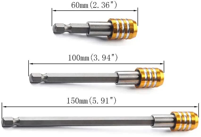 3Pcs 60mm 100mm 150mm 1/4 Inch Hex Shank Quick Release Screwdriver Bit Holder Extension Bar
