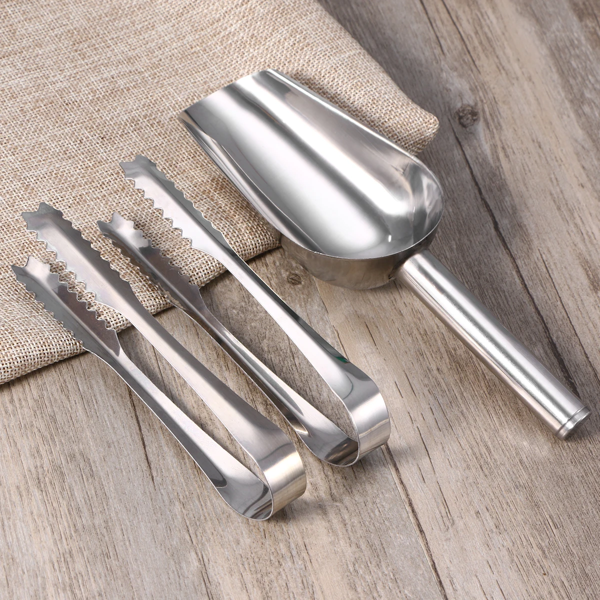 

16 pcs Stainless Steel Ice Scoop Tongs Kitchen Utility Scoops Food Grade Rust Proof For Home Bar Buffet Restaurant