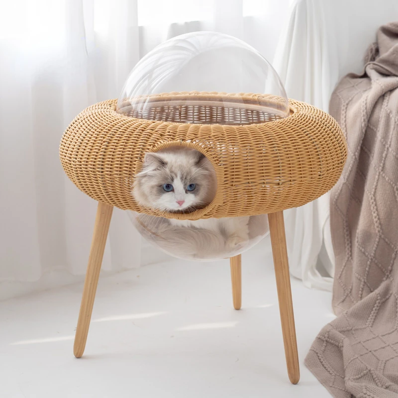 Rattan Cat House Tent Cat Bed Sofa Summer Cat Nest Removable and Washable Pet Supplies High-End