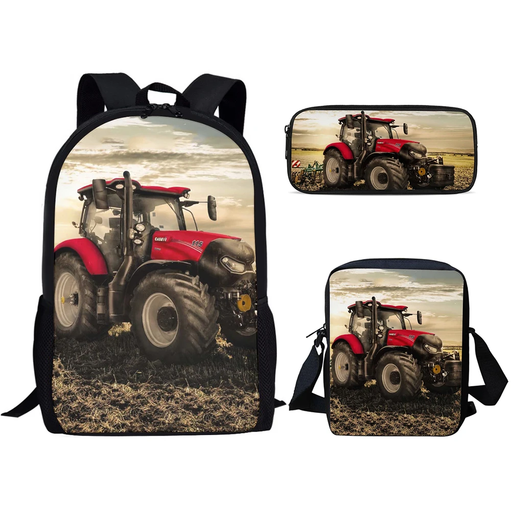 Trendy Popular Tractor Pattern 3D Print 3pcs/Set Pupil School Bags Laptop Daypack Kids Backpack Inclined Lunch Bag Pencil Case