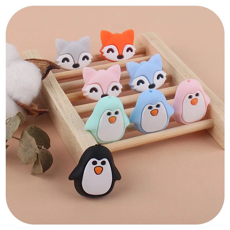 ABCPICK 3pc Mini Silicone Ice Cream Cup Baby Teething Toy Beads Set DIY Pacifier Chain Penguin Pendant Chewable Accessory