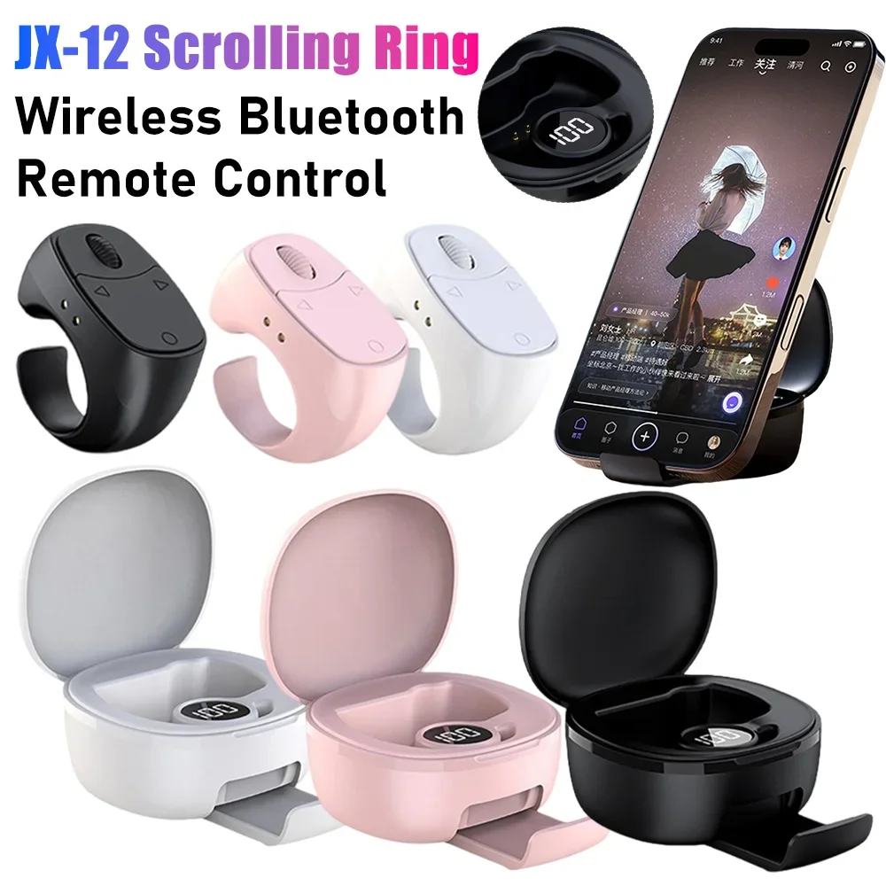 

JX-12 Bluetooth Remote Control Wireless BT5.3 Camera Shutter Multifunctional Smartphone Selfie Button Controller Scrolling Ring