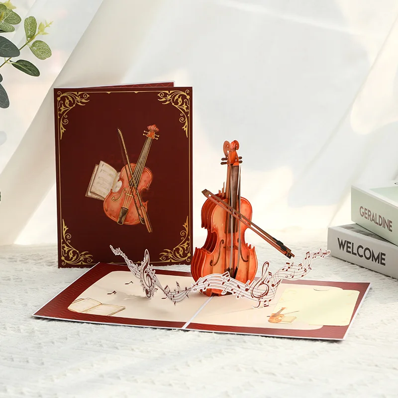 

3Pcs New Creative Vintage Paper-Cut Violin Father's Day 3D Pop-Up Card and Birthday Gift