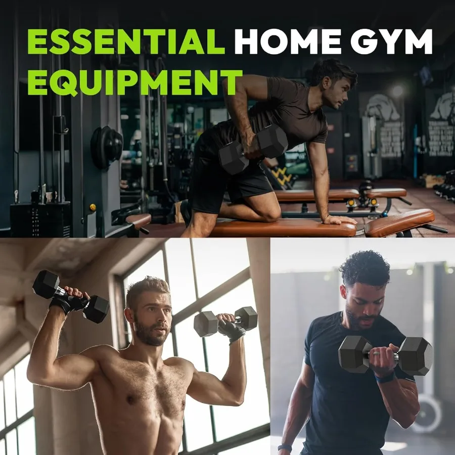 مجموعة دمبل سداسية 105-180 رطل، دمبل لياقة بدنية مطاطية مغلفة للمنزل وصالة الألعاب الرياضية، تصميم مقبض غير قابل للانزلاق لآمن ومريح