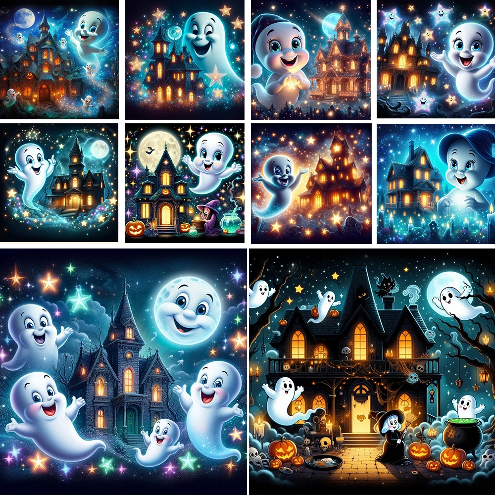 Cute Ghost Gothic Pumpkin 5D Diamond Painting Mosaic Kits Dark Moon Castle Witch DIY Full Drills Embroidery Cross Stitch Decor