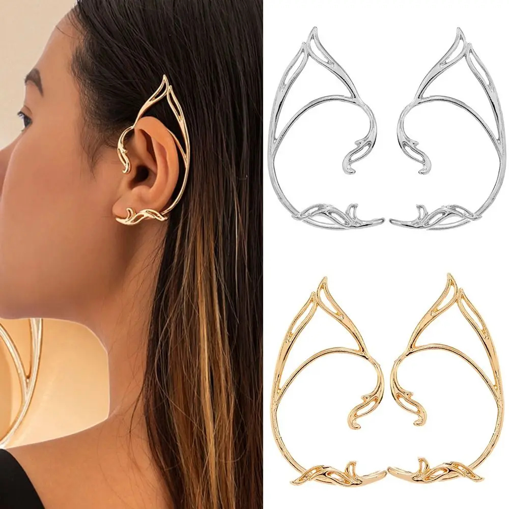 Réinitialisation d'oreille elfe en alliage de style coréen, manchette d'oreille de chat, clips d'oreille creux, accessoires de bijoux, décoration de boucles d'oreilles simple face, mignon