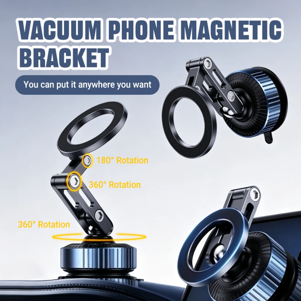 Magnetic Phone Holder Rotating Folding Vacuum Suction Mag Stand For Car Navigation Gym Kitchen Streaming Bracket