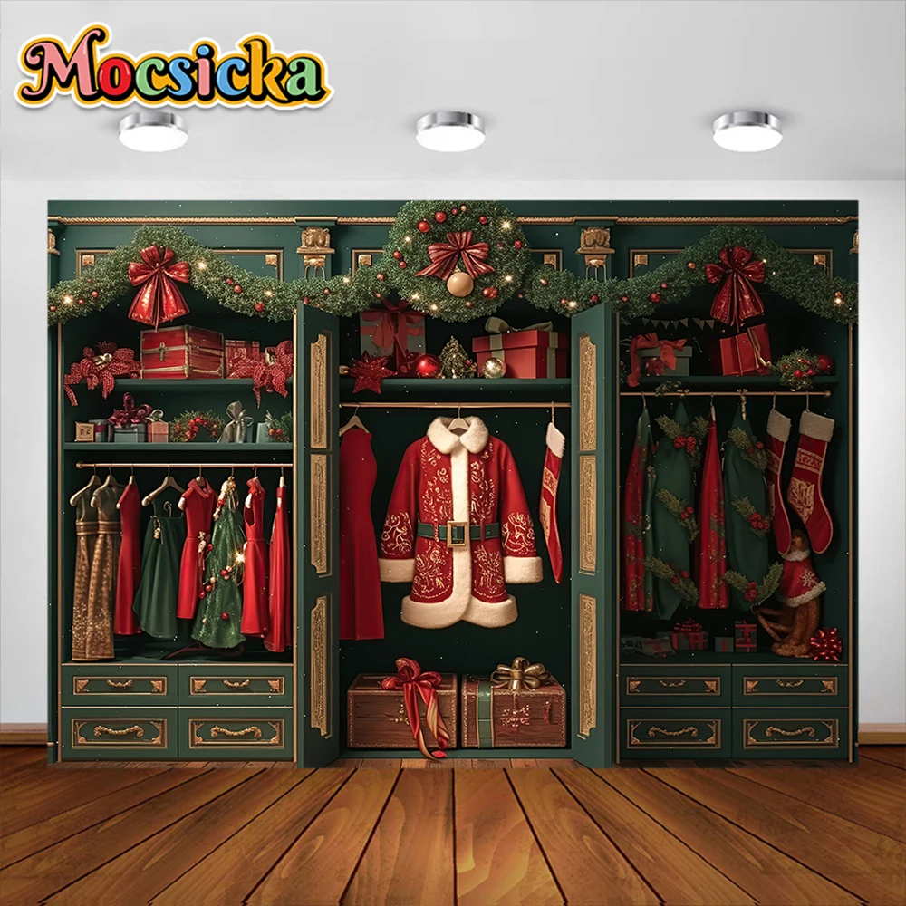 Christmas Photography Background Santa Wardrobe Cupboard Party Decoration Supplies Boy Girl Portrait Photo Backdrop Studio Props