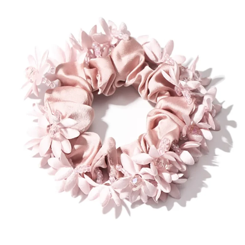 Elegant Crystal Flower Scrunchies Elastic Hair Loop for Women - Perfect Accessory for Evening Parties Weddings And Anniversaries
