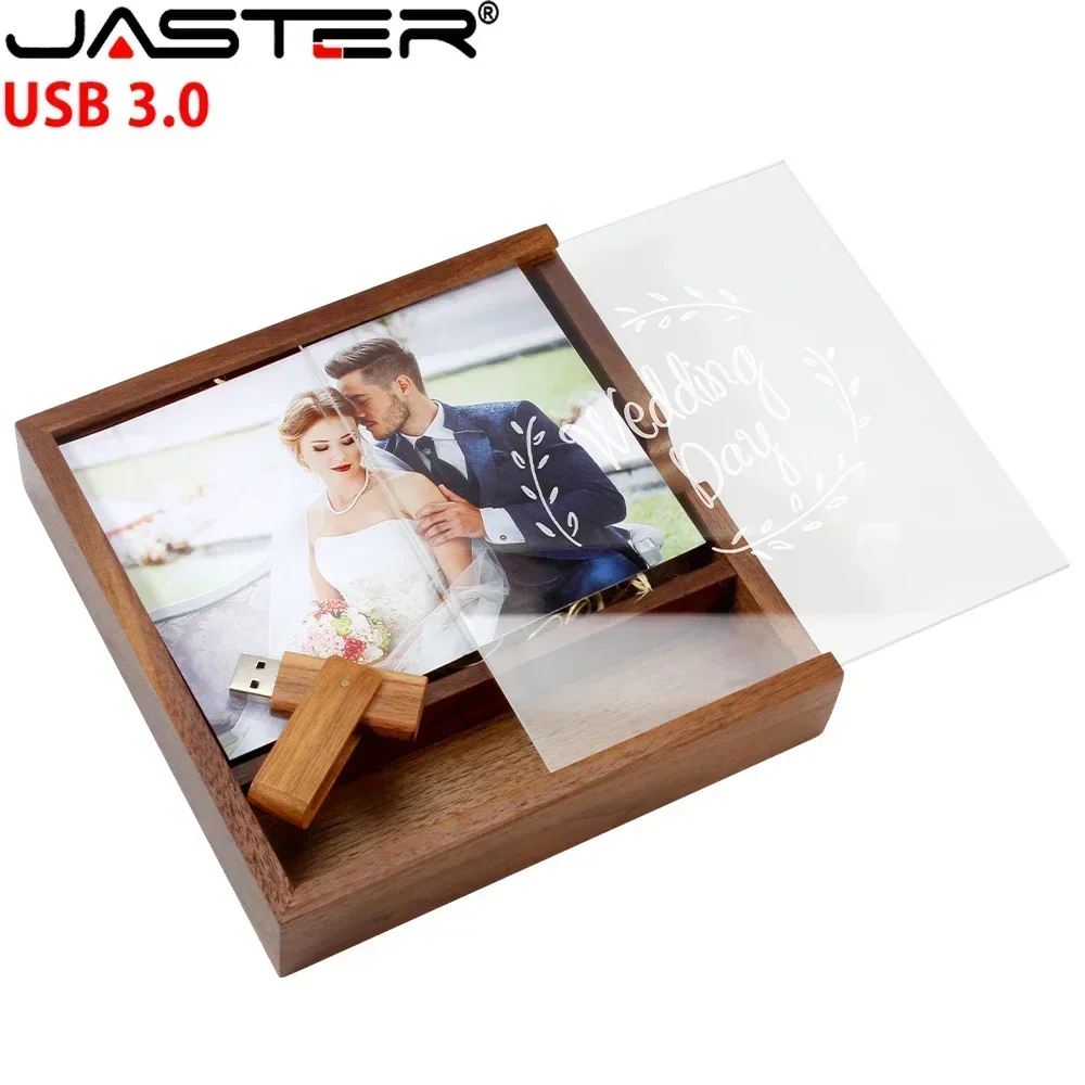 JASTER Album Wooden Box USB 3.0 Flash Drives 128GB Creative Photography Wedding Gift Memory Stick 64GB Laser Engraving Pen Drive