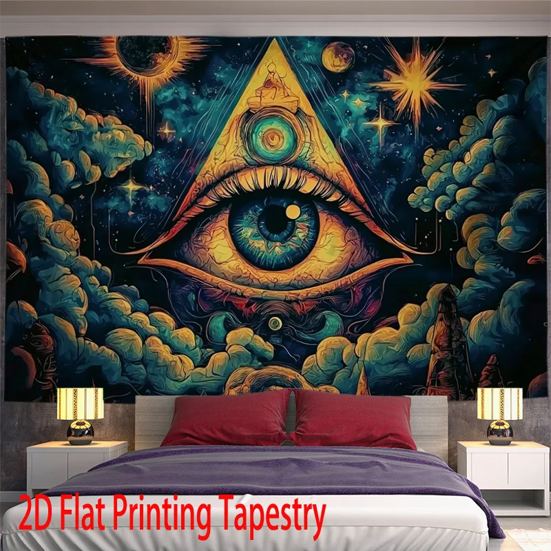 Cosmic All Seeing Eye Tapestry Wall Hanging, Trippy Cloud Planet Space Psychedelic Pattern Print for Beautiful Home Wall Decor