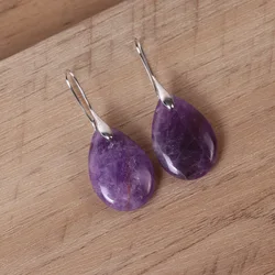 Fashion Natural Amethyst Crystal Stone Water Drop-shaped Ear Hook Earrings for Women Girls Agate Stone Reiki Healing Earrings