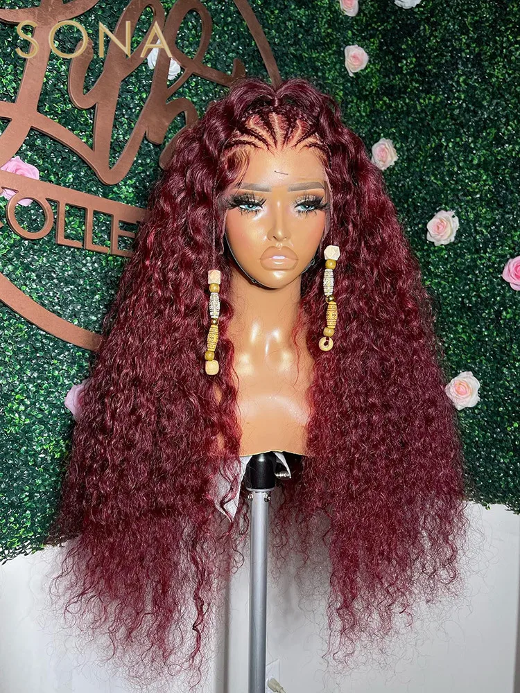 Red Burgundy 99J Colored Curly Lace Front Wig 13X6 HD Transparent Lace Frontal Human Hair Wigs For Women Pre Plucked