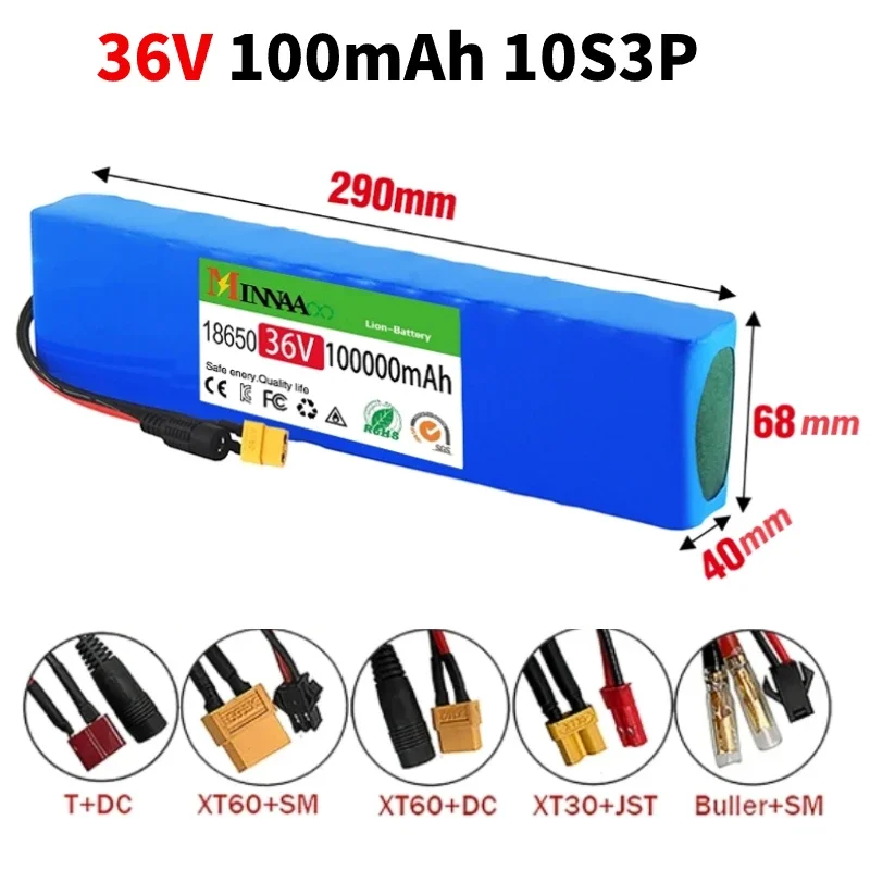 

New 36V 100Ah 10S3P 18650 Lithium Battery Pack 100 Watt 20A BMS T XT60 Plug for Xiaomi Mijia M365 Electric Bicycle Scooter
