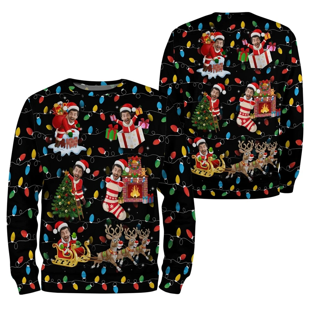 Custom 1-5 Faces Christmas Sweater Upload Your Photo Funny Ugly Xmas Pullover Personalized Family Holiday Gift Men Women Tops