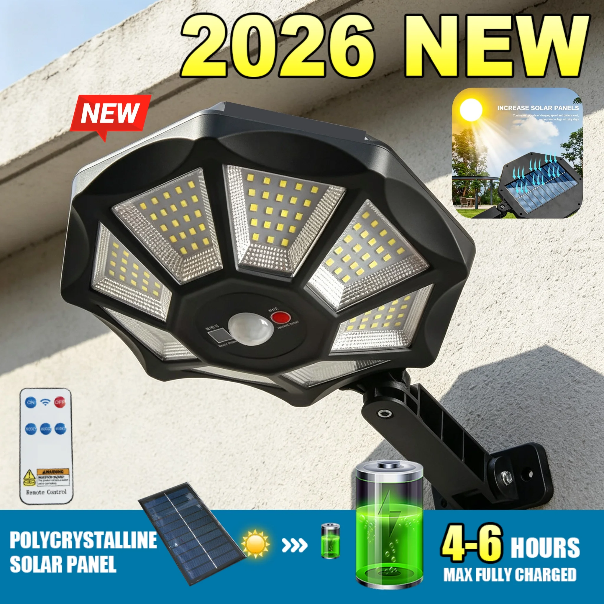 2026 New Solar LED Wall Light IR Sensor Outdoor Solar Lamp Remote Control IP65 Waterproof Garden Yard Street Security Lighting