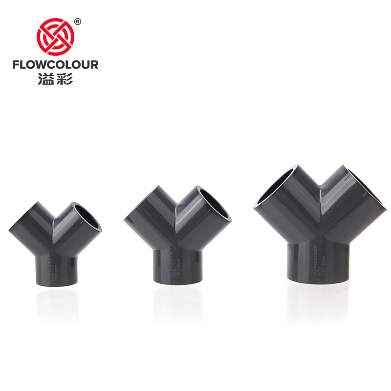 Flowcolour Industrial grade chemical water treatment for PVC positive Y 3-way Tee Y-shaped UPVC diagonal 3 way diamond pipe