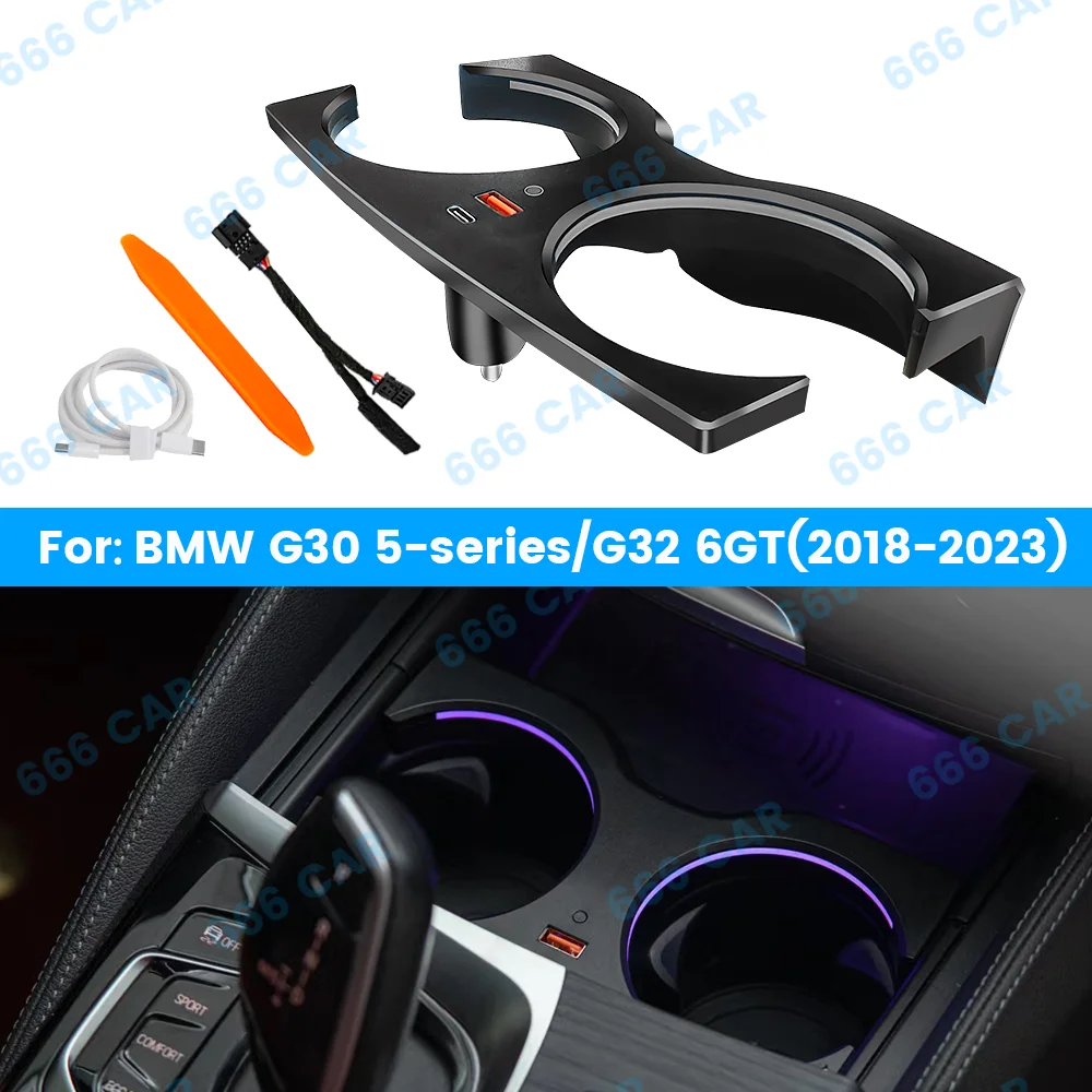 Luce portabicchieri a LED per BMW serie 2018-2023 5 G30 G32 6GT compatibile con luce ambientale a 11 colori luce decorativa per interni auto