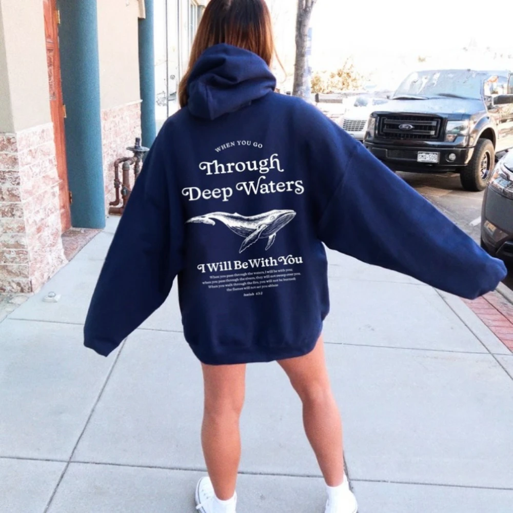 Estilo inspirado cristão praia combinando hoodies cristianismo coco menina baleia jesus oceano animal moletom de manga longa