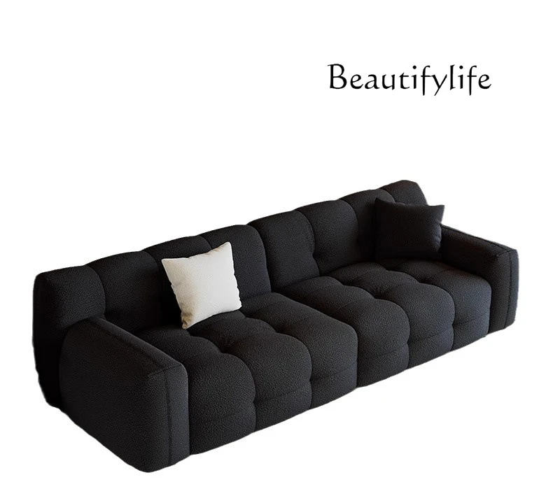 

Nordic retro minimalist black marshmallow sofa European simple retro lamb wool sofa combination