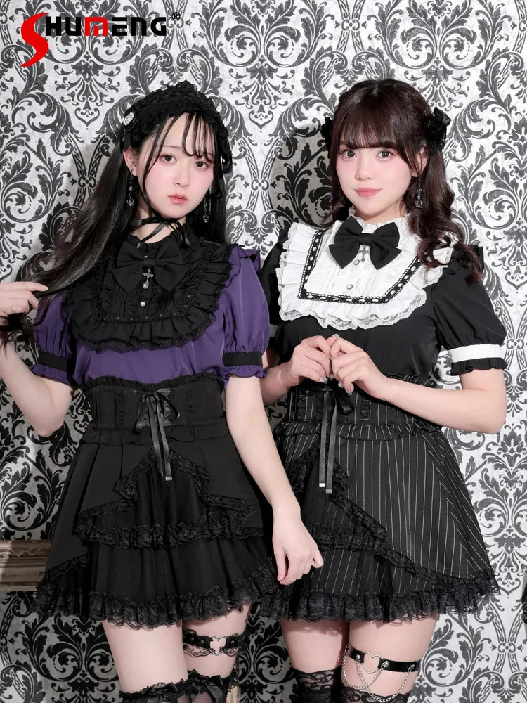 

Japanese Style Gothic Dark Harajuku Subculture Girl's Blouses Bow Cross Short Sleeve Sweet Versatile Shirt Top Women Summer 2026
