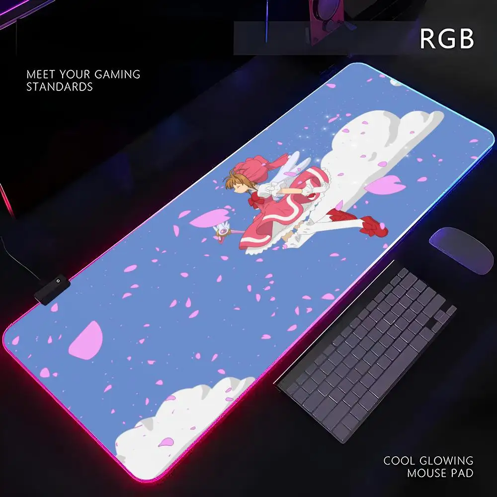 

Cardcaptor Sakura Mouse Pad RGB Gamer LED Light Mouse Mat Peripherals Mousepad Computer Desk Mat XL Mice Keyboard Carpet