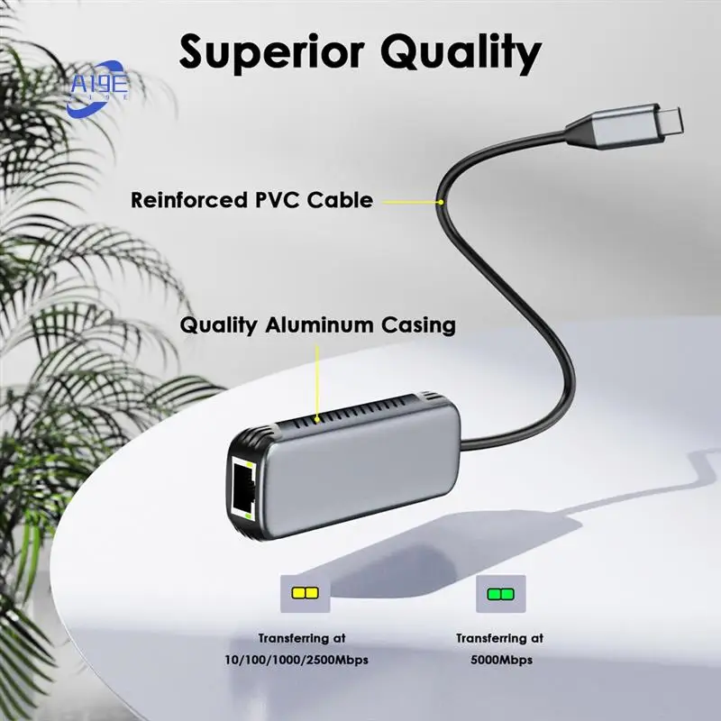 

A19E-USB C к 5 Гбит/с Ethernet-адаптеру Сетевой адаптер RJ45 Gigabit Ethernet без драйверов для ноутбука Windows 10/11 Mac OS 11