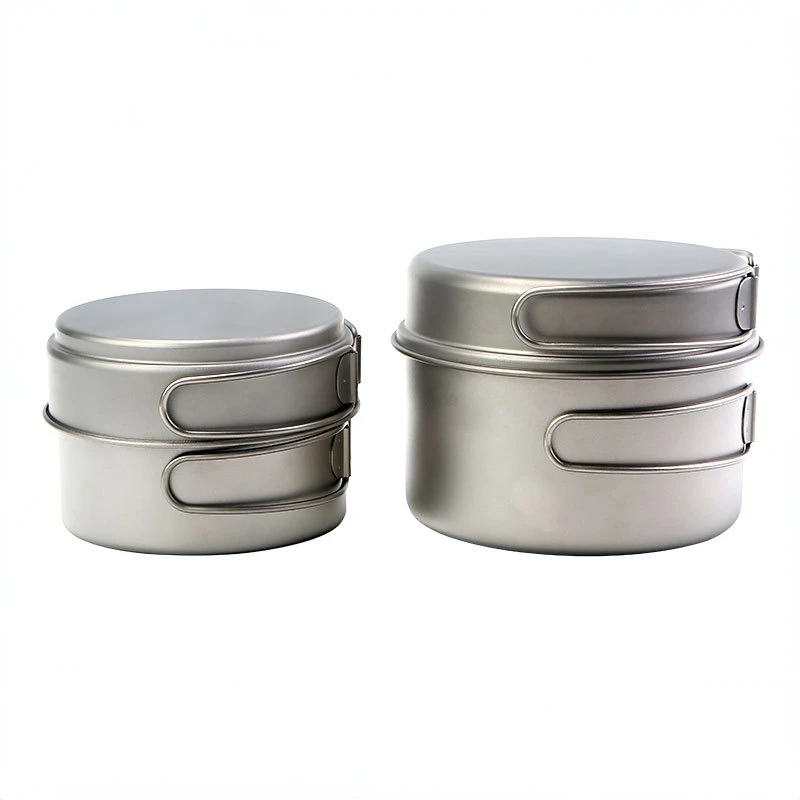 650ml+1050ml Set Pot Combination Outdoor Pure Titanium Picnic Pot Portable Cooking Camping Instant Noodle Pot Cookware New