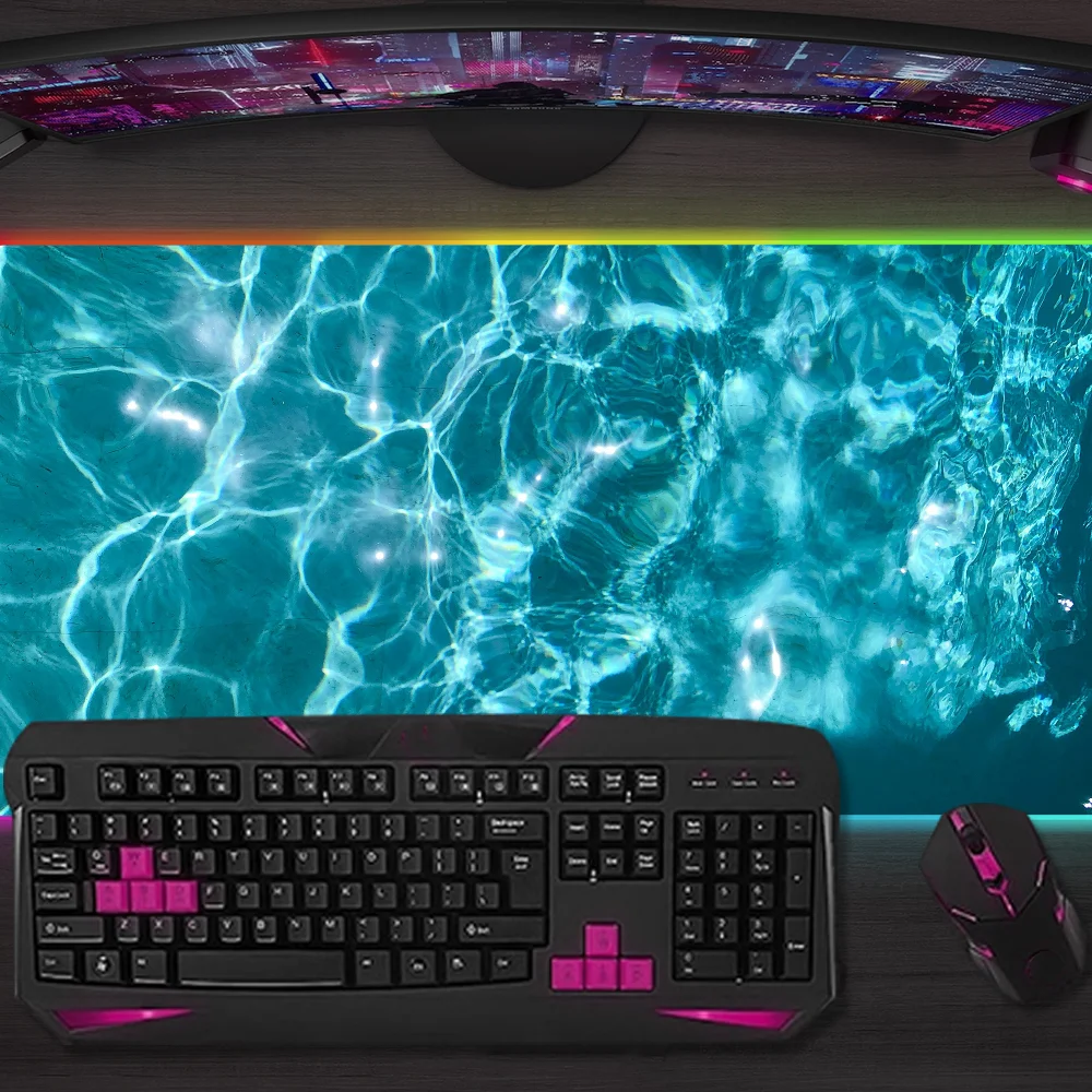 

Clear Water Ice Cubes and Mouse Pad Gaming MousePad LED Table Pads Micro USB Backlit Rubber RGB Desk Mats Desktop XXL