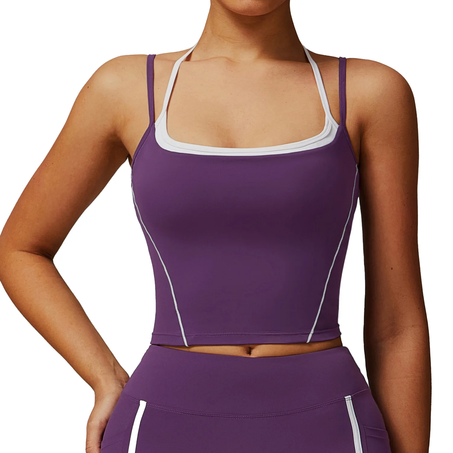 

Maxdutti Fake Two Neck Hanging Beautiful Back Yoga Vests High Intensity Running Fitness Naked Strap Underwear