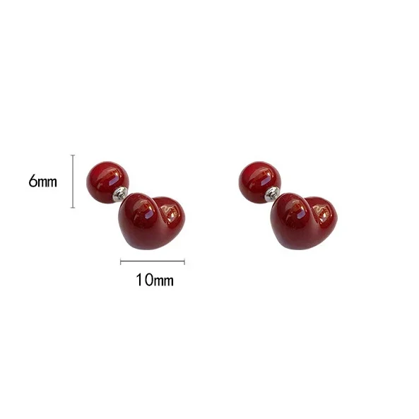 

925 Silver Mini Acrylic Heart Ball Stud Earrings for Women Cute Fine Jewelry Minimalist Light Luxury Accessories