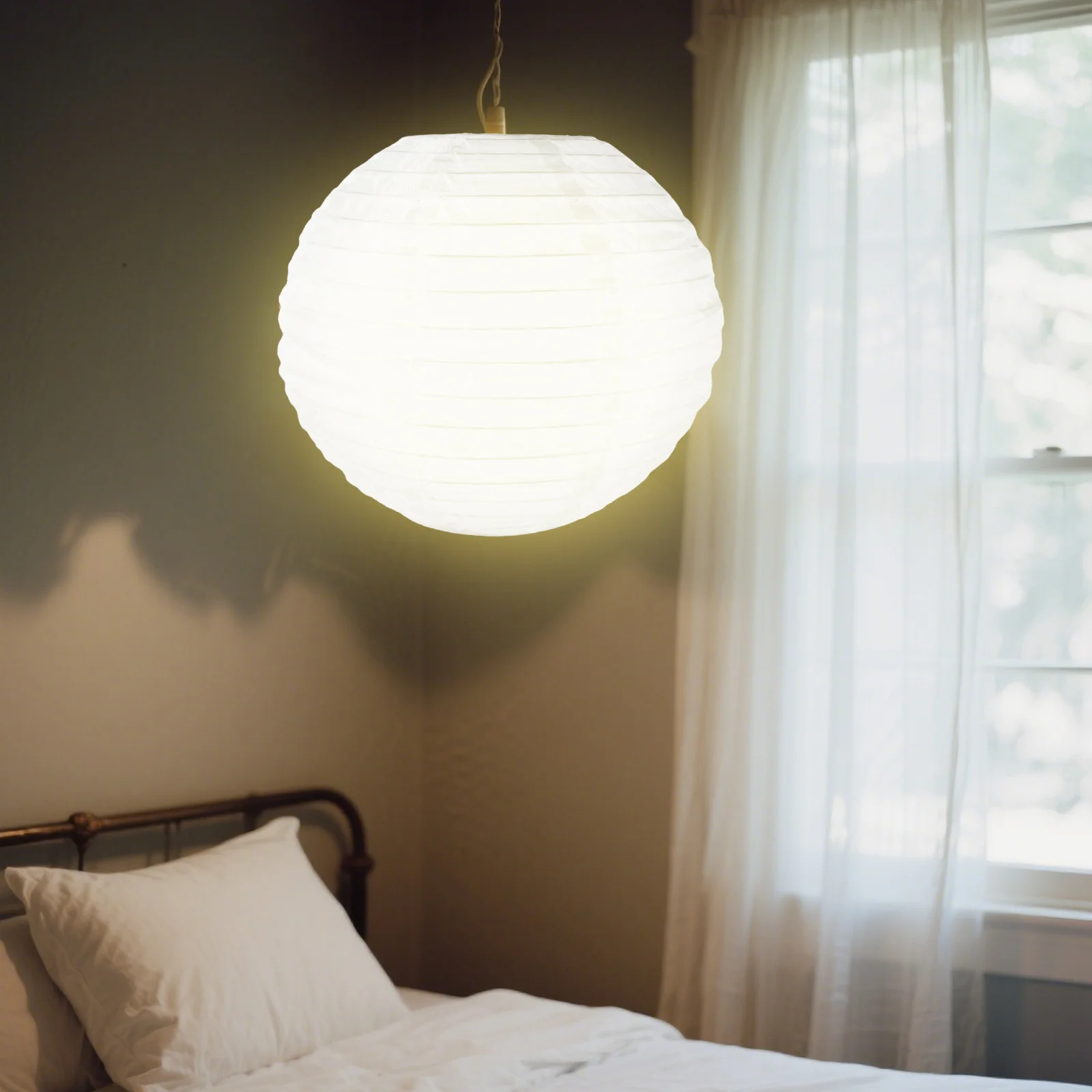 

Collapsible Round Fabric Lantern Shade Ceiling Pendant Light Cover Lightweight Metal Frame for Bedroom Living Room Wedding Party