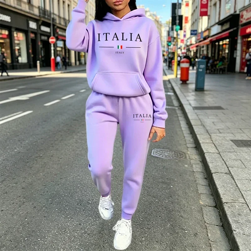 Women's Outfits Printing Casual Hooded Sweatshirt Suit Outdoors Sports Jogging Clothing Autumn Winter Fashion Woman Pants Sets