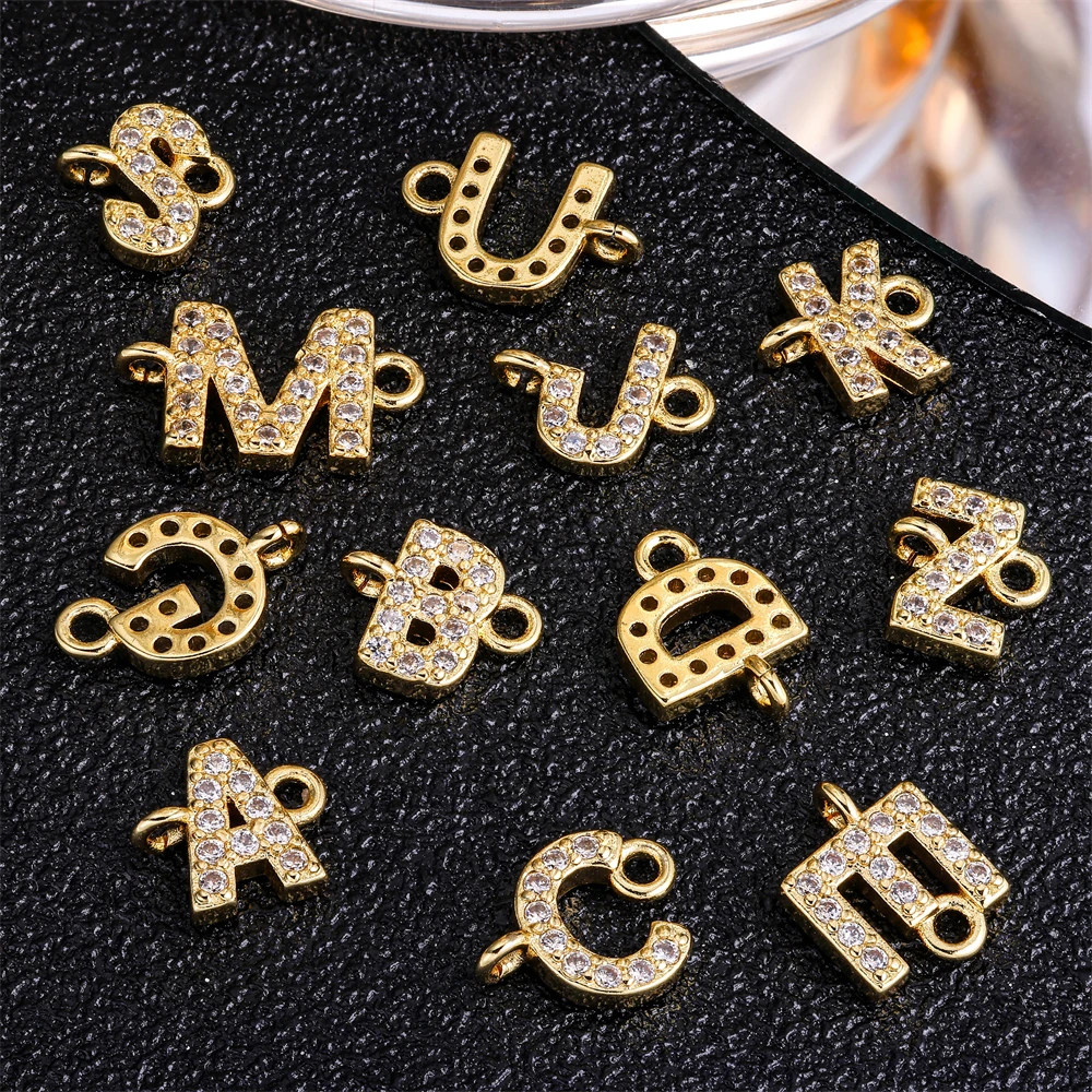 Juya 18K Gold Plated Copper Decorative 2 Loops 26 Alphabet Initial Letter Charms Connectors For DIY Pendant Name Jewelry Making view 5