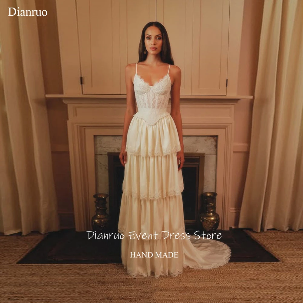 Dianruo Spaghetti Straps Appliques Wedding Dresses Lace Tiered Robe De Mariée Delicate A Line 2026 Vestido De Noiva Customized
