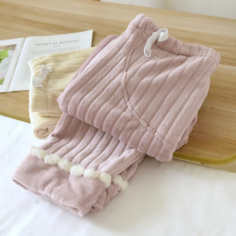 High Waist Winter Thickening Flannel Pregnancy Pants For Pregnant Women Solid Color Adjustable Elastic Warm Trousers