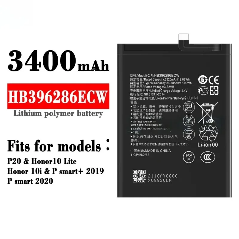 HB3742A0EZC+ HB396286ECW HB446486ECW Battery for Huawei Honor 10 20 Lite V9/Enjoy 9S 10/honor 9X Pro/honor 8 Pro Ascend P8 Lite
