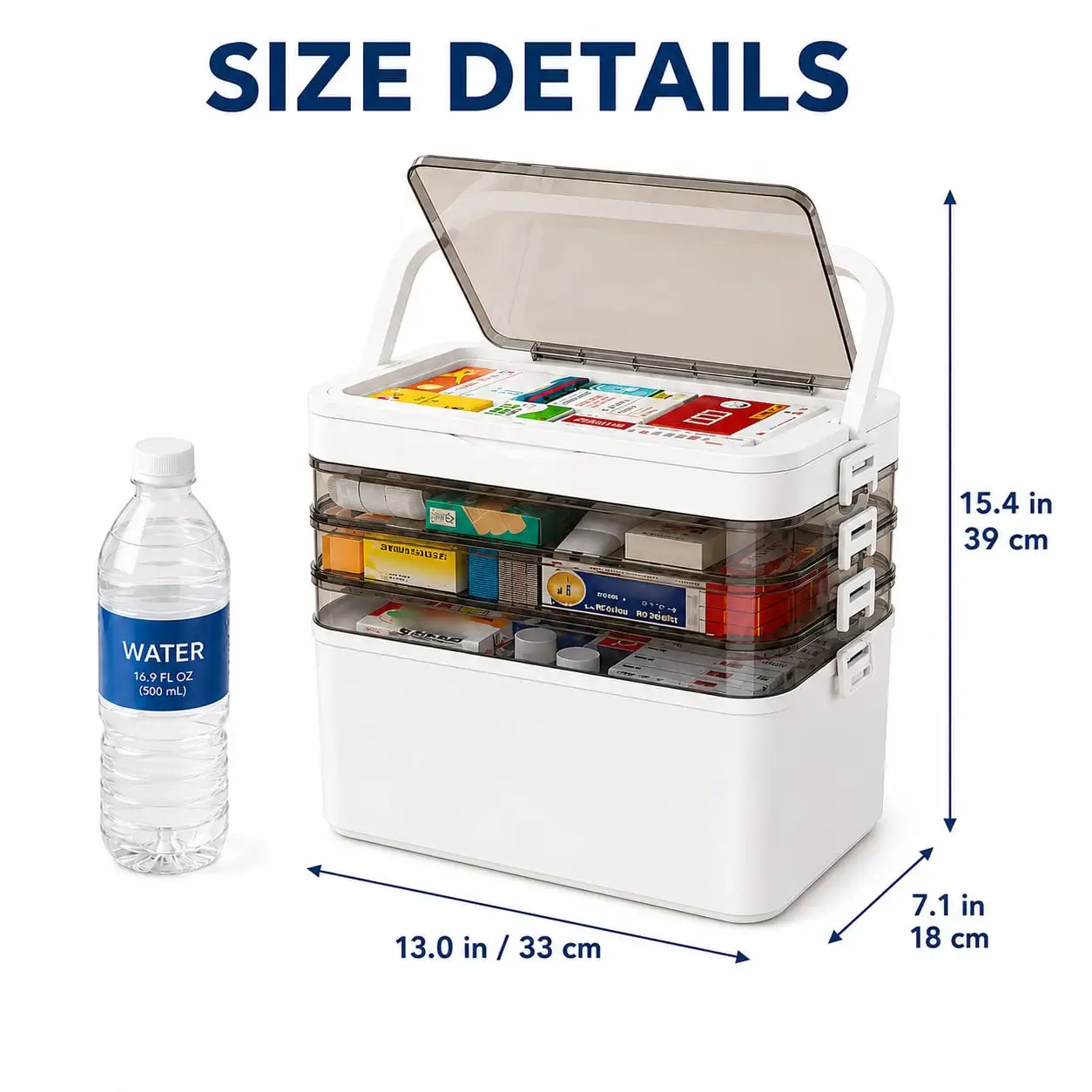 1pc Portable Multi-Layer Storage Organizer Box, 2-Tier/4-Tier/5-Tier Options, Transparent Compartments With Flip-Top Lid, Carry Handle And Secure Side Buckles, Large Capacity Organizer For First Aid Supplies, Cosmetics, Stationery And Crafts