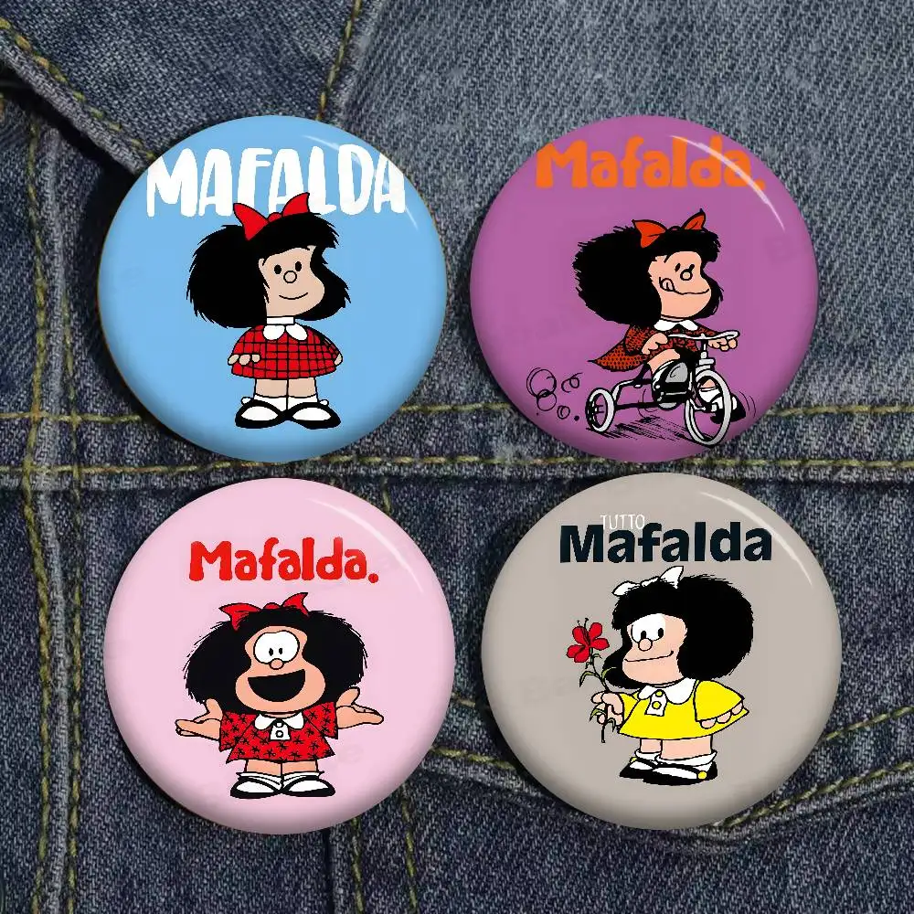 M-Mafalda Socially-Conscious-Comic Tinplate Soft Button Pin Brooch Metal Badge Custom Jewelry Accessories Hat Bag Lapel