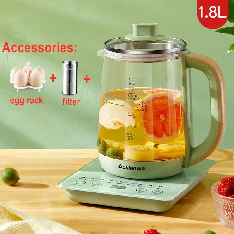 

New Multifunctional Electric Glass Kettle Healthy Pot Cooker Water Boiling Tea Porridge Machine 220V 1.8L