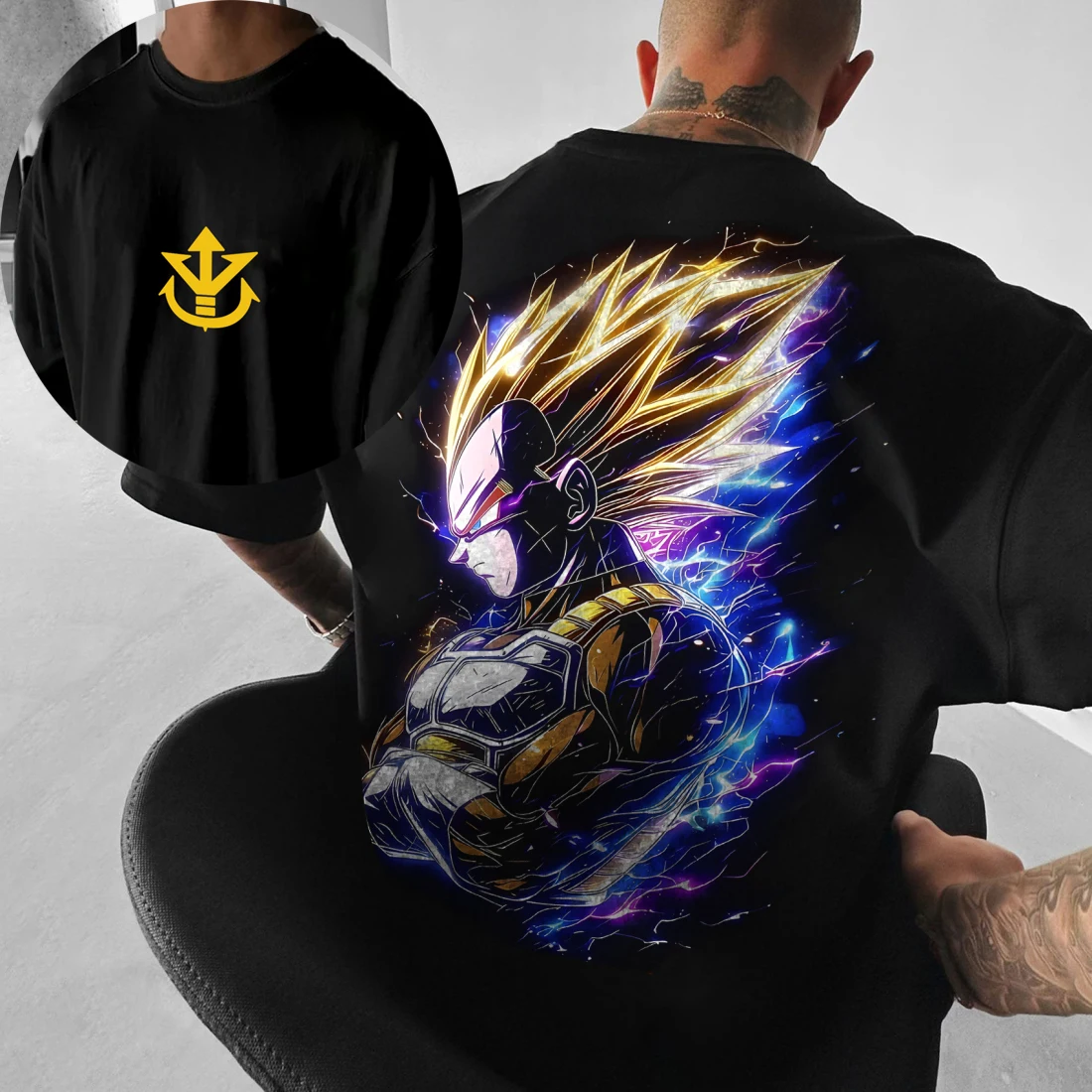 2026 Dragon Ball Vegeta Super Saiyan Front Logo Back Big Print T-shirt Unisex Anime Short Sleeve Cotton Tee