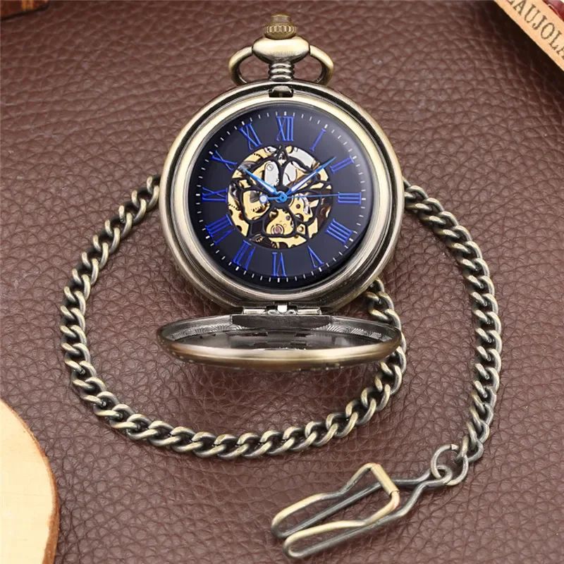 Steampunk Brave Troops Unisex Hand-winding Mechanical Pocket Watch Pendant Chain Roman Number Timepiece reloj
