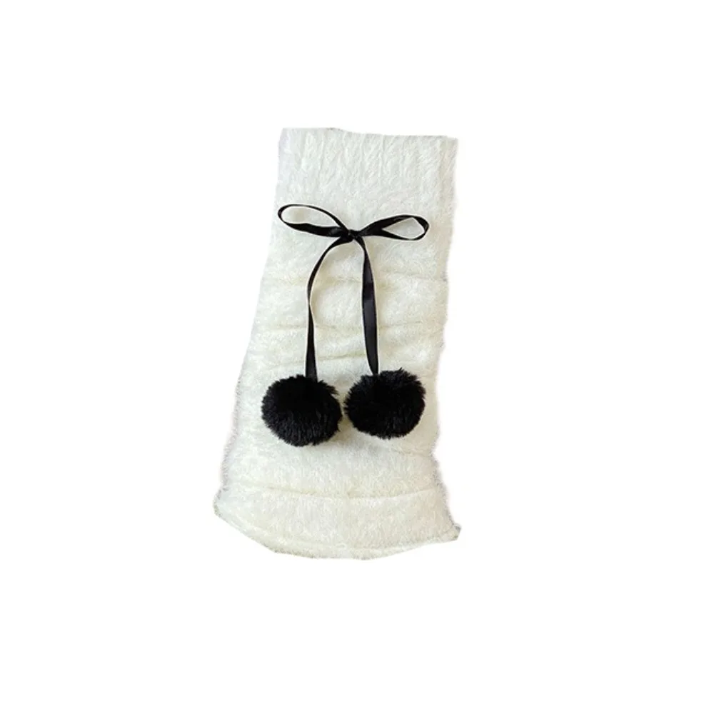 

Trendy Y2k Mink Fur Leg Warmer Plush Balls Thicken Knitted Leg Covers Footcover Pile Up Socks Lolita Bowknot Leg Warmer Girls