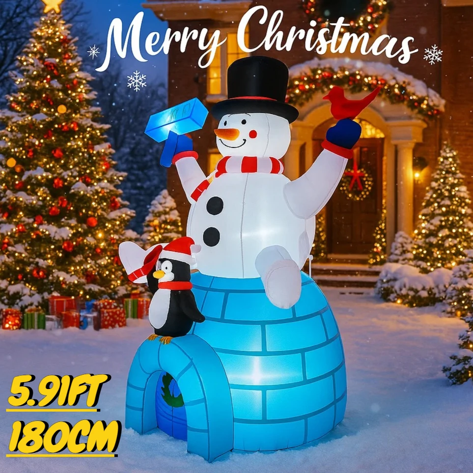 5.91FT LED Lit Home Decor Ornament Xmas Yard Decoration Inflatable Snowman Penguin Igloo Toy Festive Gift Christmas Supplies