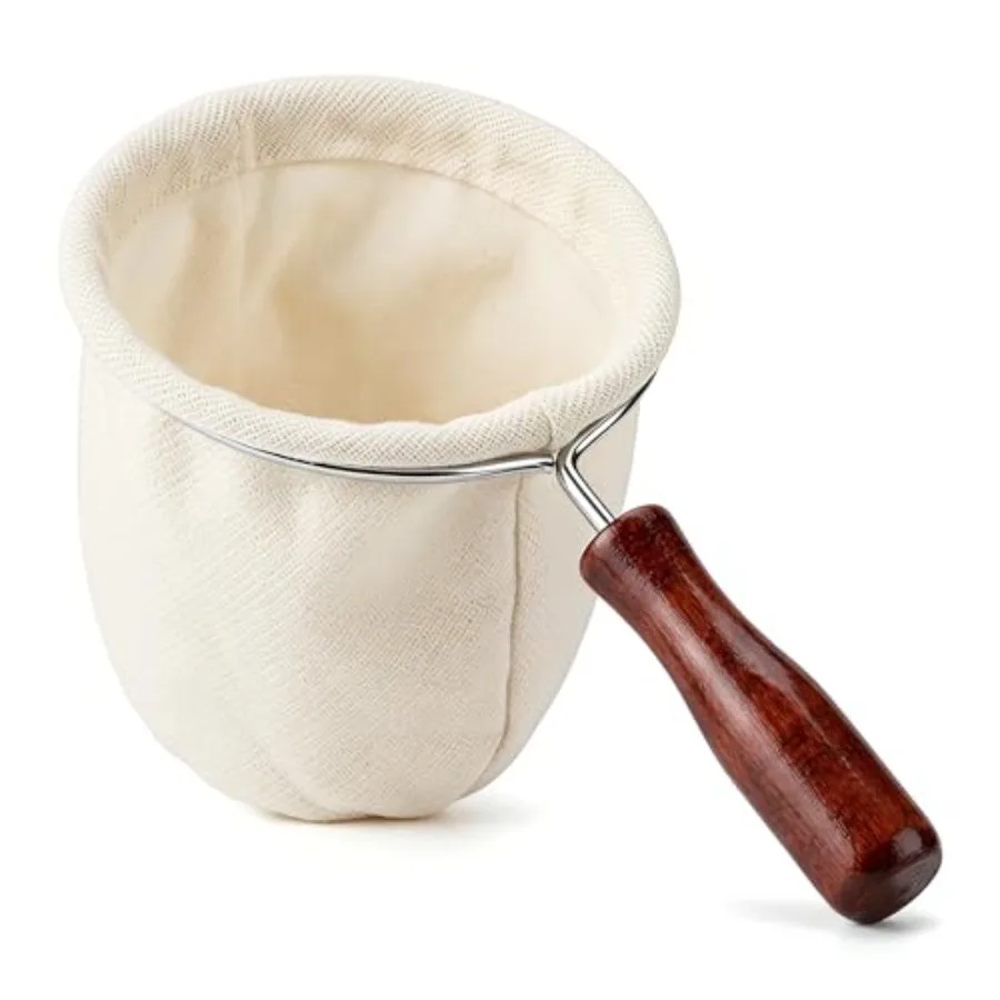 

Reusable Cloth Coffee Filter with Wooden Handle, Handmade Washable Cotton Coffee Strainer, 7.1 x 3.7 Inch Reusable Coffee Sock